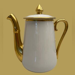 Vintage French Pilivite White Gold Porcelain Coffee Pot Teapot Mid-Century 1950s